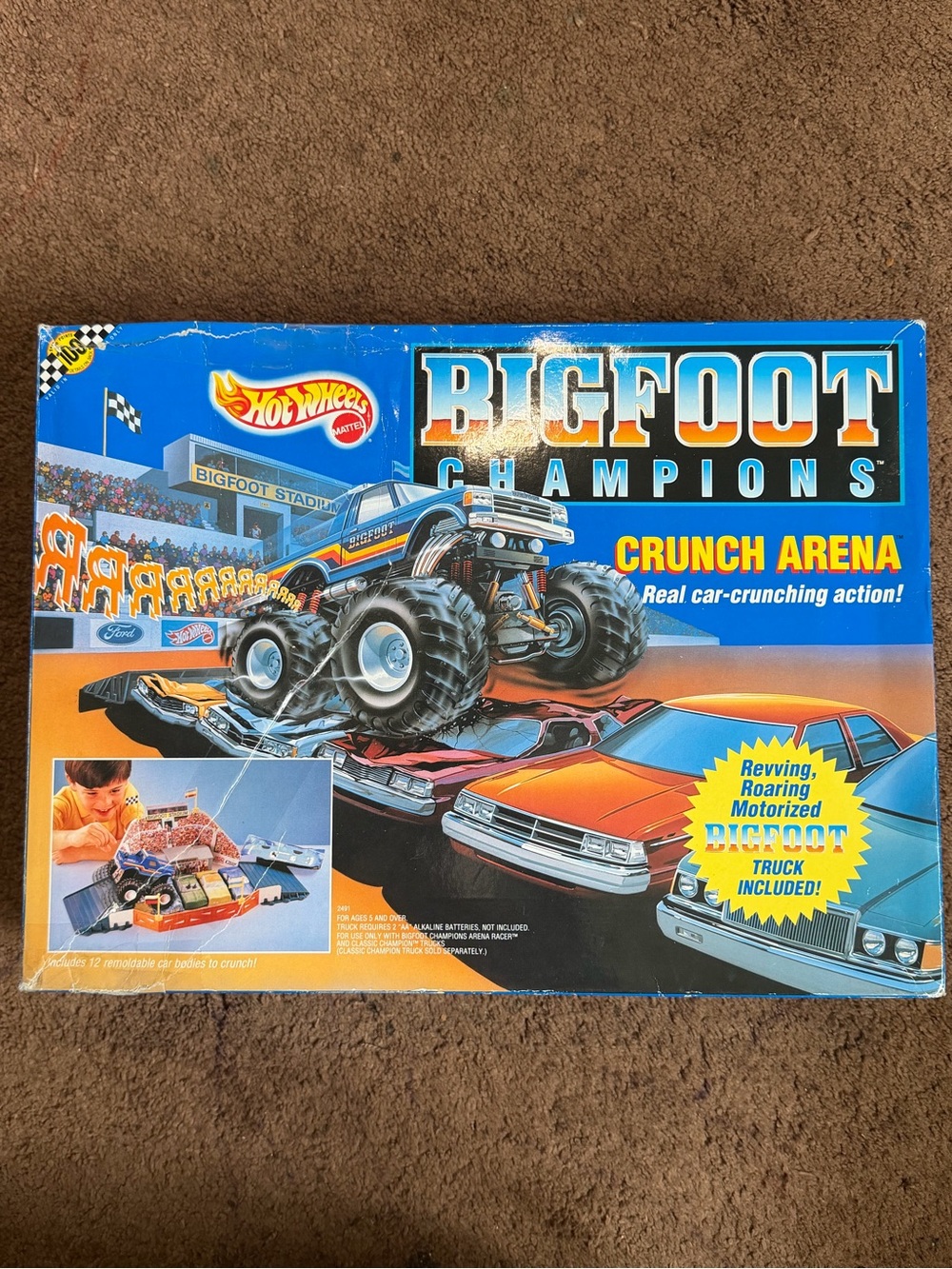 Vintage 1990 Hot Wheels Bigfoot Champions Crunch Arena COMPLETE Open Box UNUSED